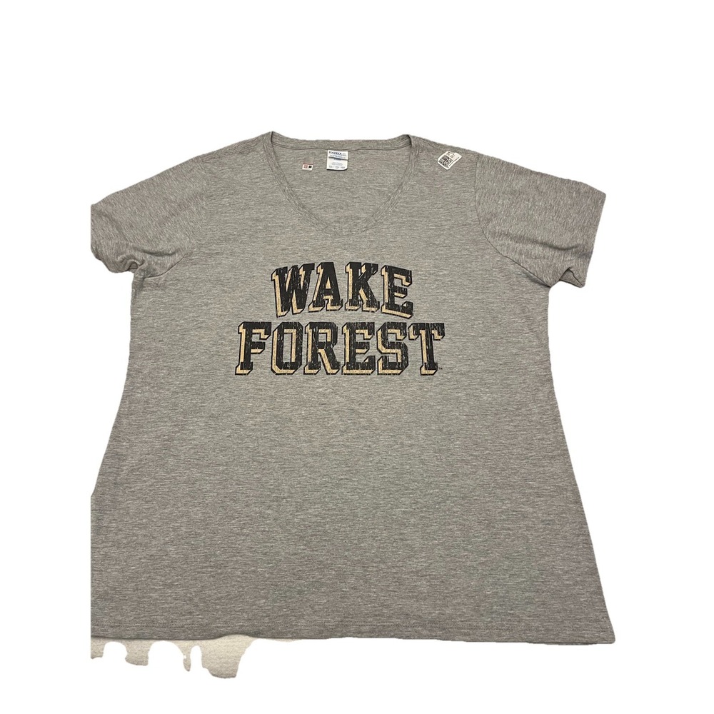 Port & Co Ring Spun Fan Favorite Women's WAKE FOREST T SHIRT GRAY V NECK Sz XXL